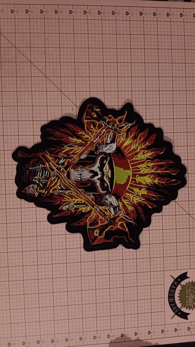 Flaming skeleton guitarist patch